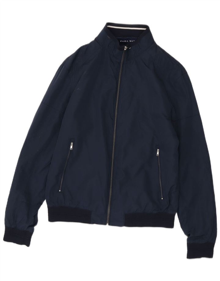 Zara Herre Bomber Jacket UK 40 Large Navy Blue Polyester