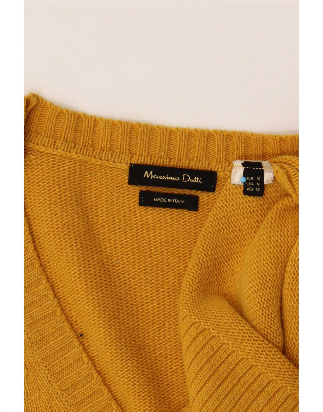 Massimo Dutti Dame Kortærmet V-hals Jumper Sweater UK 14 Medium Gul