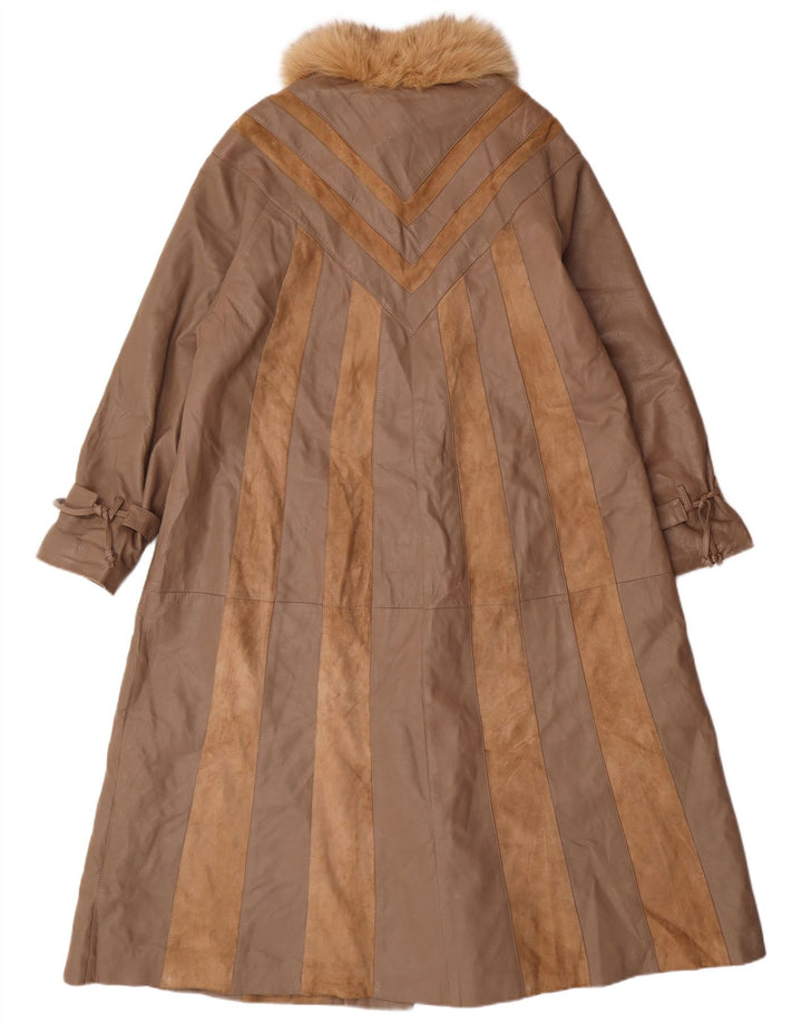 Norma Dame Loose Fit Læderfrakke UK 14 Medium Brun Stribet Klassisk