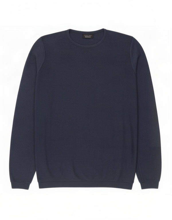 Zara Herre Crew Neck Jumper Sweater Large Navy Blue