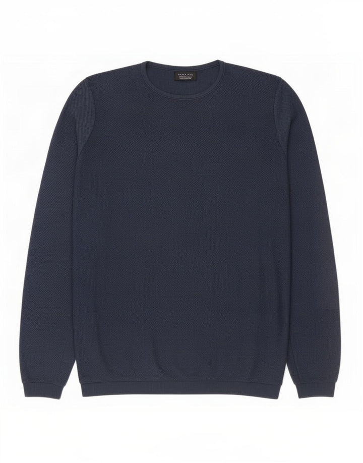 Zara Herre Crew Neck Jumper Sweater Large Navy Blue