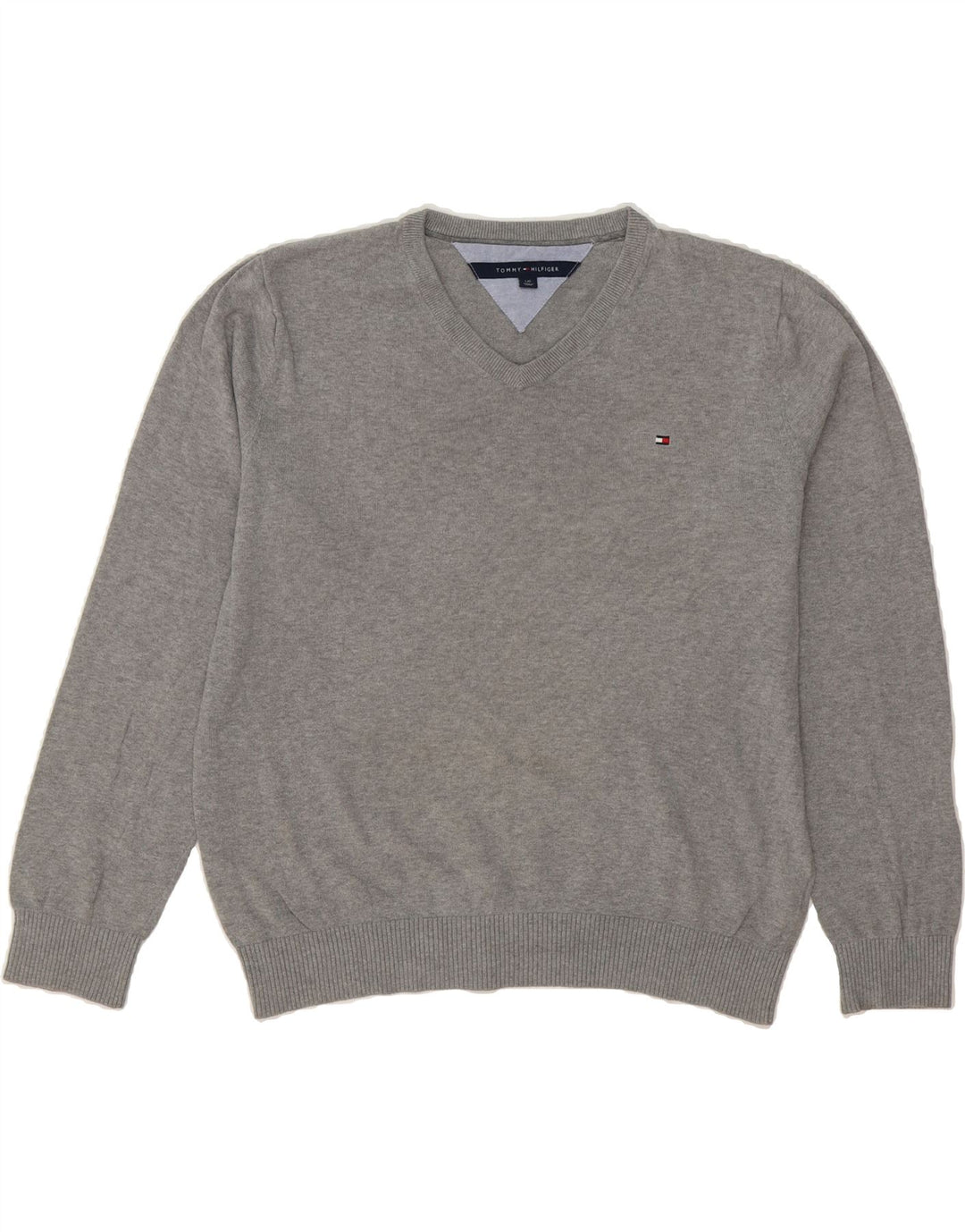 TOMMY HILFIGER Mens V-Neck Jumper Sweater Large Grey Cotton Vintage Tommy Hilfiger and Second-Hand Tommy Hilfiger from Messina Hembry 