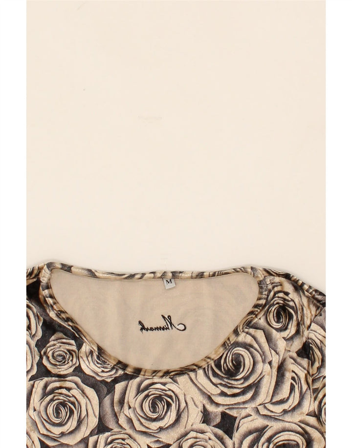 VINTAGE Womens Long Sleeve Basic Dress UK 12 Medium Brown Floral Vintage Vintage and Second-Hand Vintage from Messina Hembry 