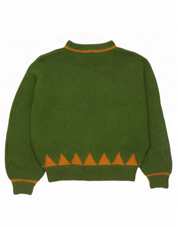 Vintage Dame Turtle Neck Jumper Sweater UK 14 Stor Grøn Geometrisk