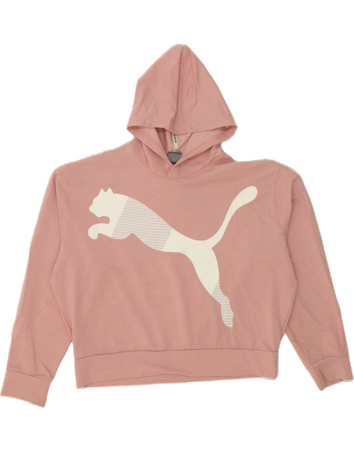 PUMA Womens Oversized Graphic Hoodie Jumper UK 14 Medium Pink Viscose Vintage Puma and Second-Hand Puma from Messina Hembry 