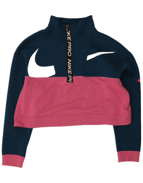 Nike Graphic Sweatshirt Jumper UK 16 Large Navy Blue Colourblock