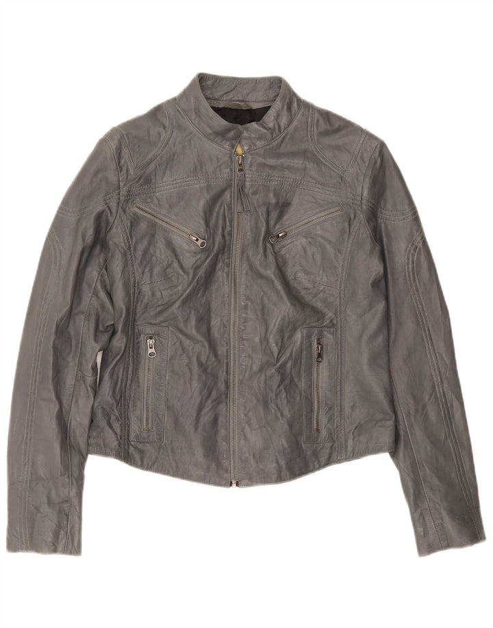 Aviatrix Dame Læder Biker Jacket UK 18 XL Grå Læder