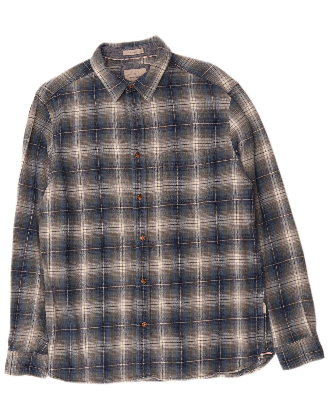 White Stuff Herre Classic Fit Flannel Shirt Medium Blue Plaid Bomuld