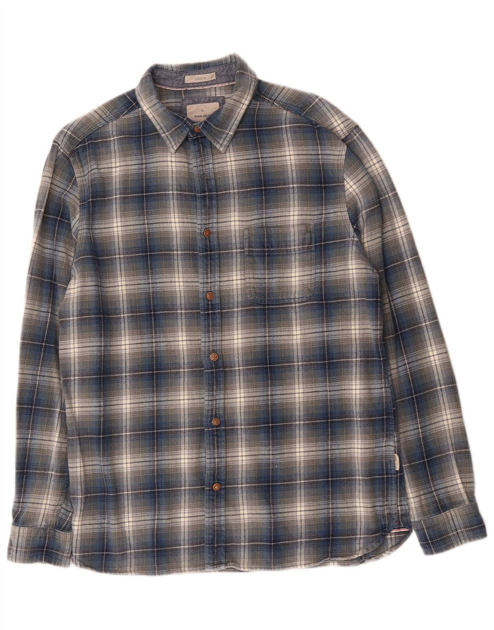 White Stuff Herre Classic Fit Flannel Shirt Medium Blue Plaid Bomuld