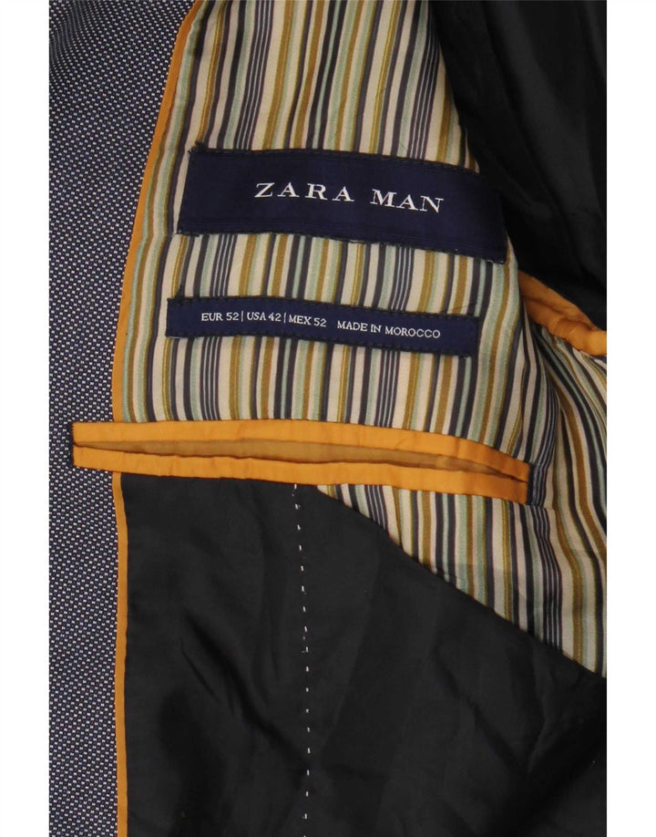 Zara Herre 1 Knap Blazer Jakke EU 52 Stor Blå Polyester