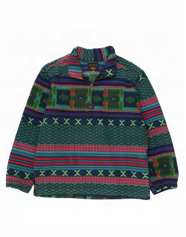 Vintage herre lynlås hals fleece jumper XL flerfarvet geometrisk