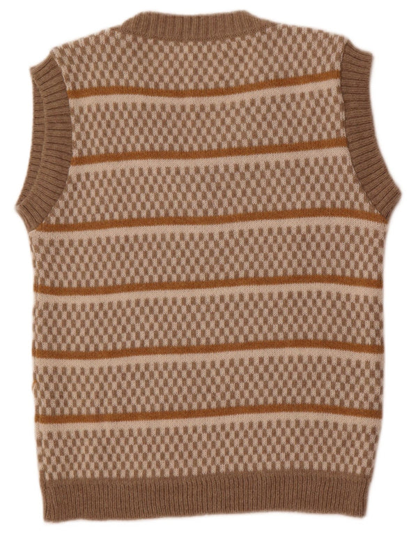 Vintage Dame Vest Tank Top UK 14 Stor Beige Stribet Akryl