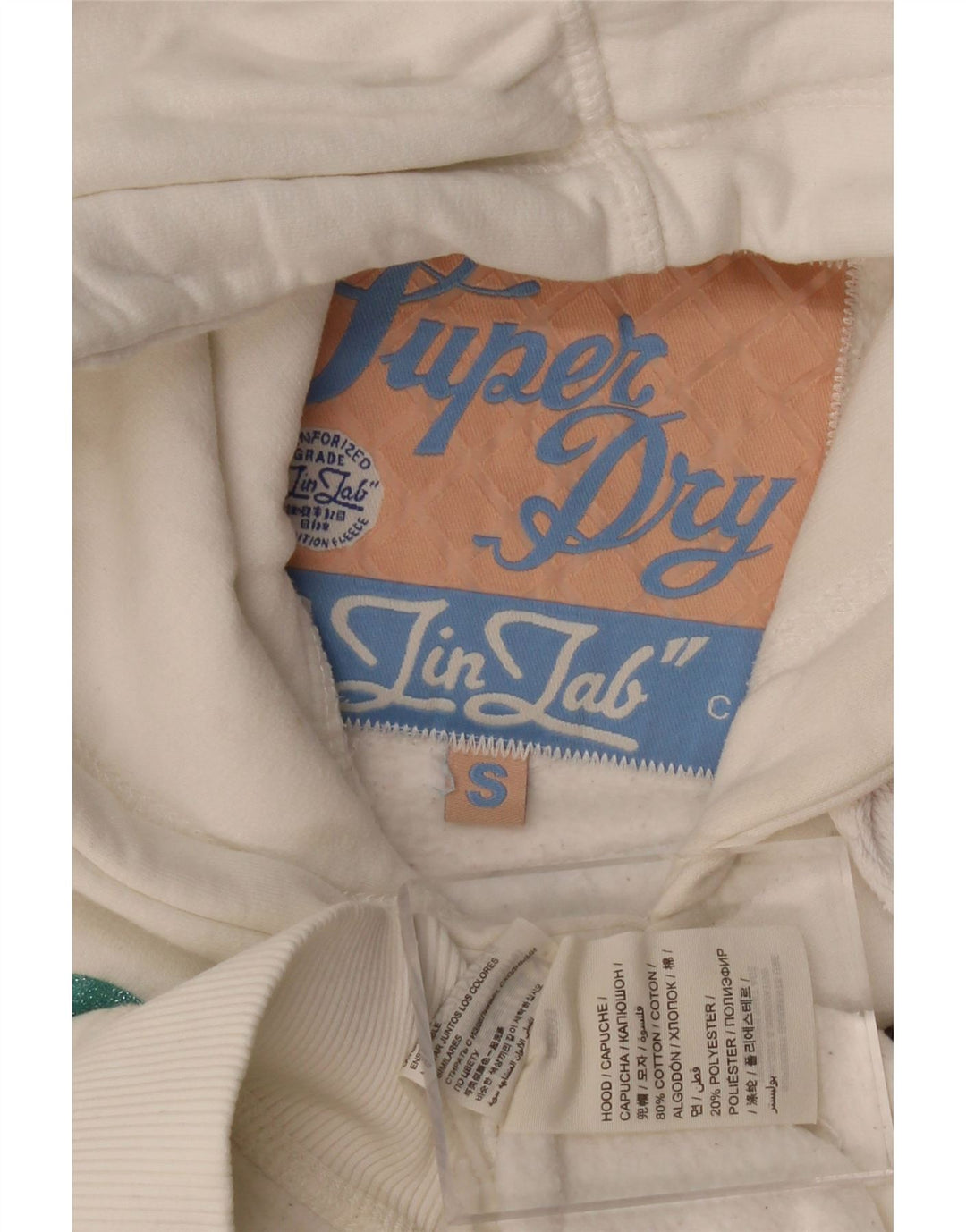 SUPERDRY Grafisk hættetrøje til kvinder UK 10 Lille hvid bomuld