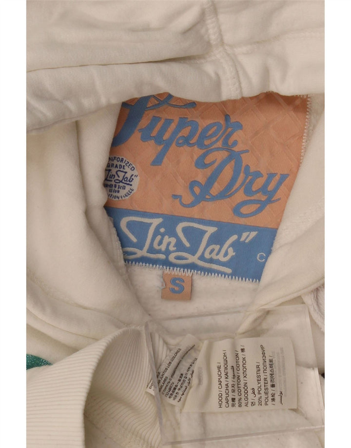 SUPERDRY Grafisk hættetrøje til kvinder UK 10 Lille hvid bomuld