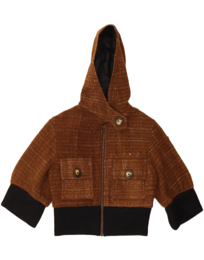 VAN DER STRAETE Womens Crop Bomber Jacket UK 10 Small Brown Colourblock Vintage van der straete and Second-Hand van der straete from Messina Hembry 