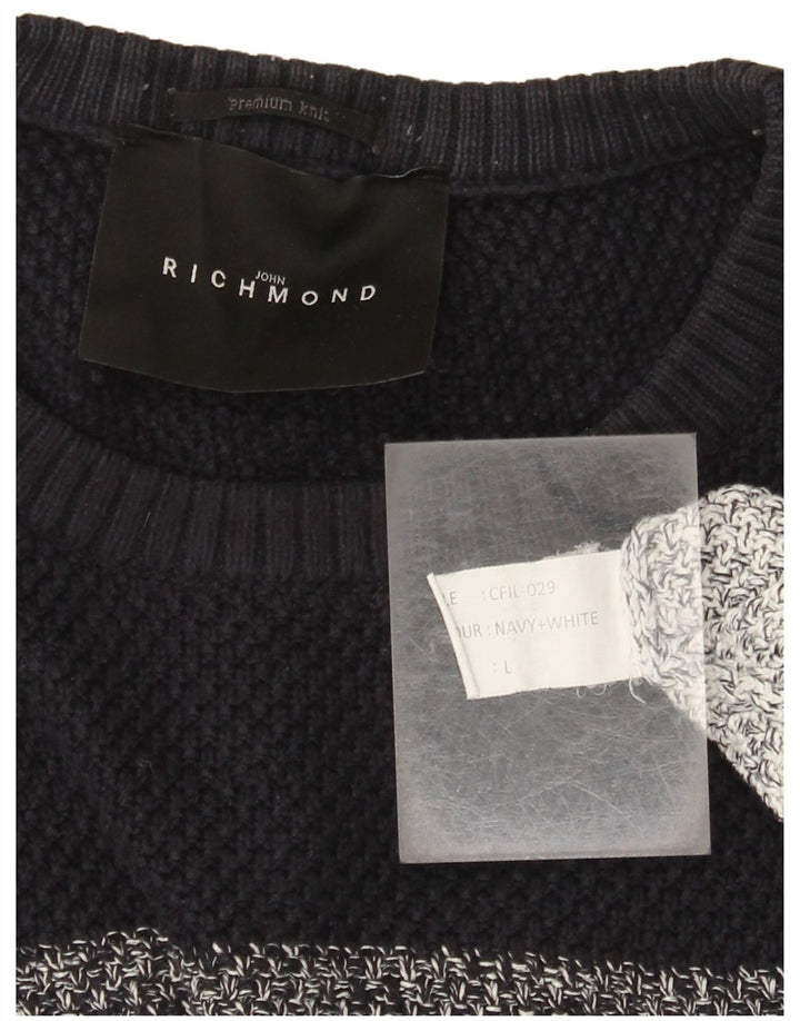 Richmond Herre rund hals sweater stor flerfarvet stribet bomuld