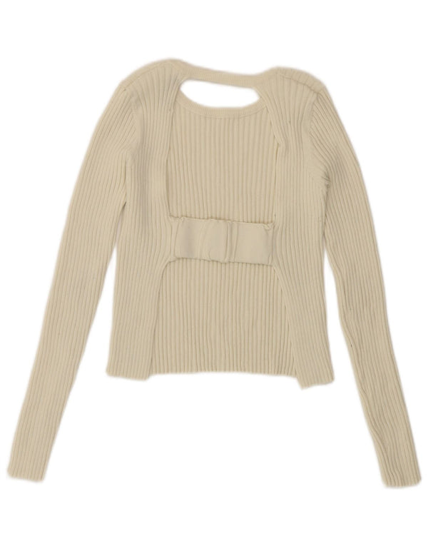 Zara Womens Cut Out Langærmet Crop Top UK 10 Small Off White