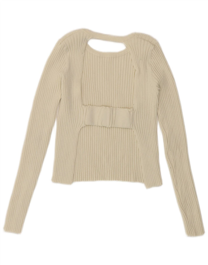 Zara Womens Cut Out Langærmet Crop Top UK 10 Small Off White