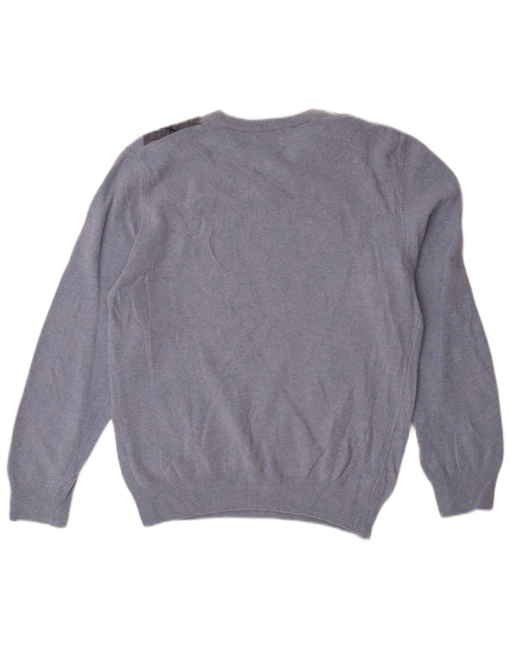 Matteo Volpi Dame V-hals sweater UK 12 Medium Blue Argyle/Diamond