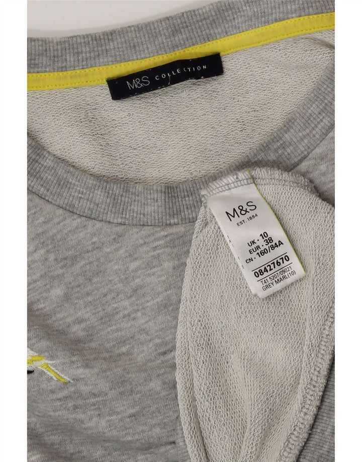 Marks & Spencer Dame Grafisk Sweatshirt Jumper UK 10 Lille Grå Polyester