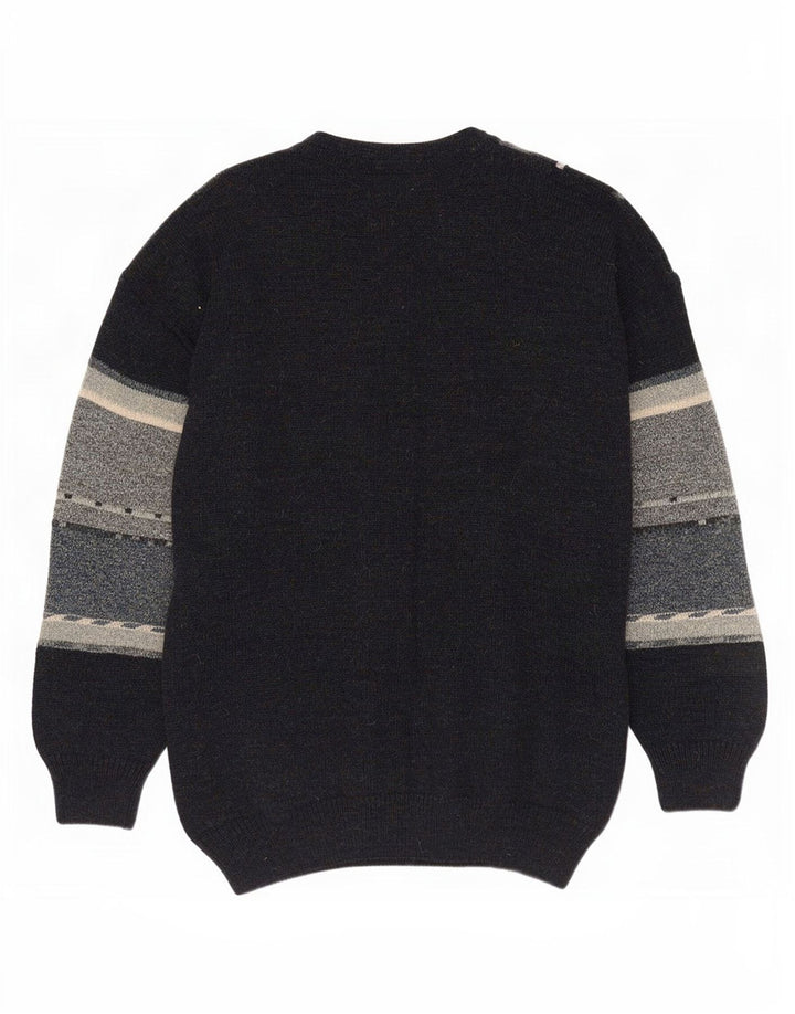 Vintage herre rund hals sweater medium marineblå Colourblock akryl