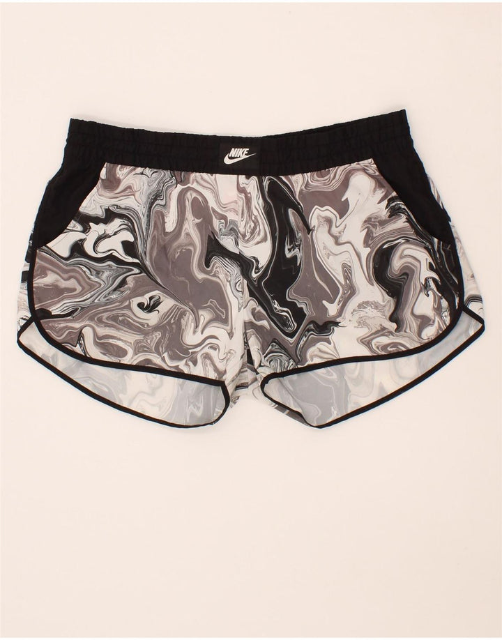 NIKE Womens Abstract Pattern Sport Shorts UK 14 Medium Grey Polyester Vintage Nike and Second-Hand Nike from Messina Hembry 
