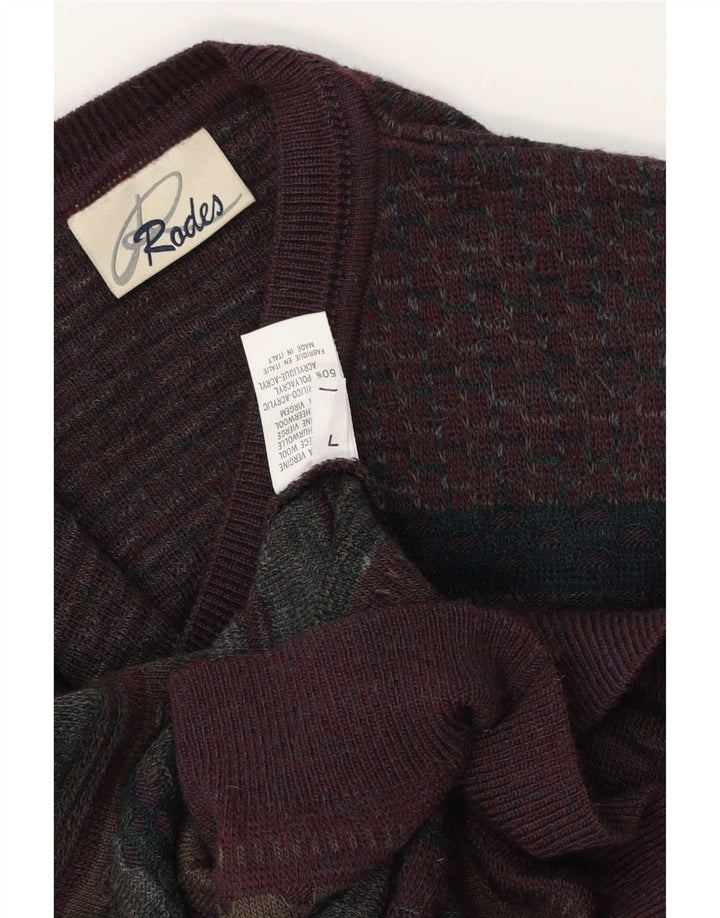 Rodes Herre V-hals sweater Stor flerfarvet Fair Isle Virgin Wool