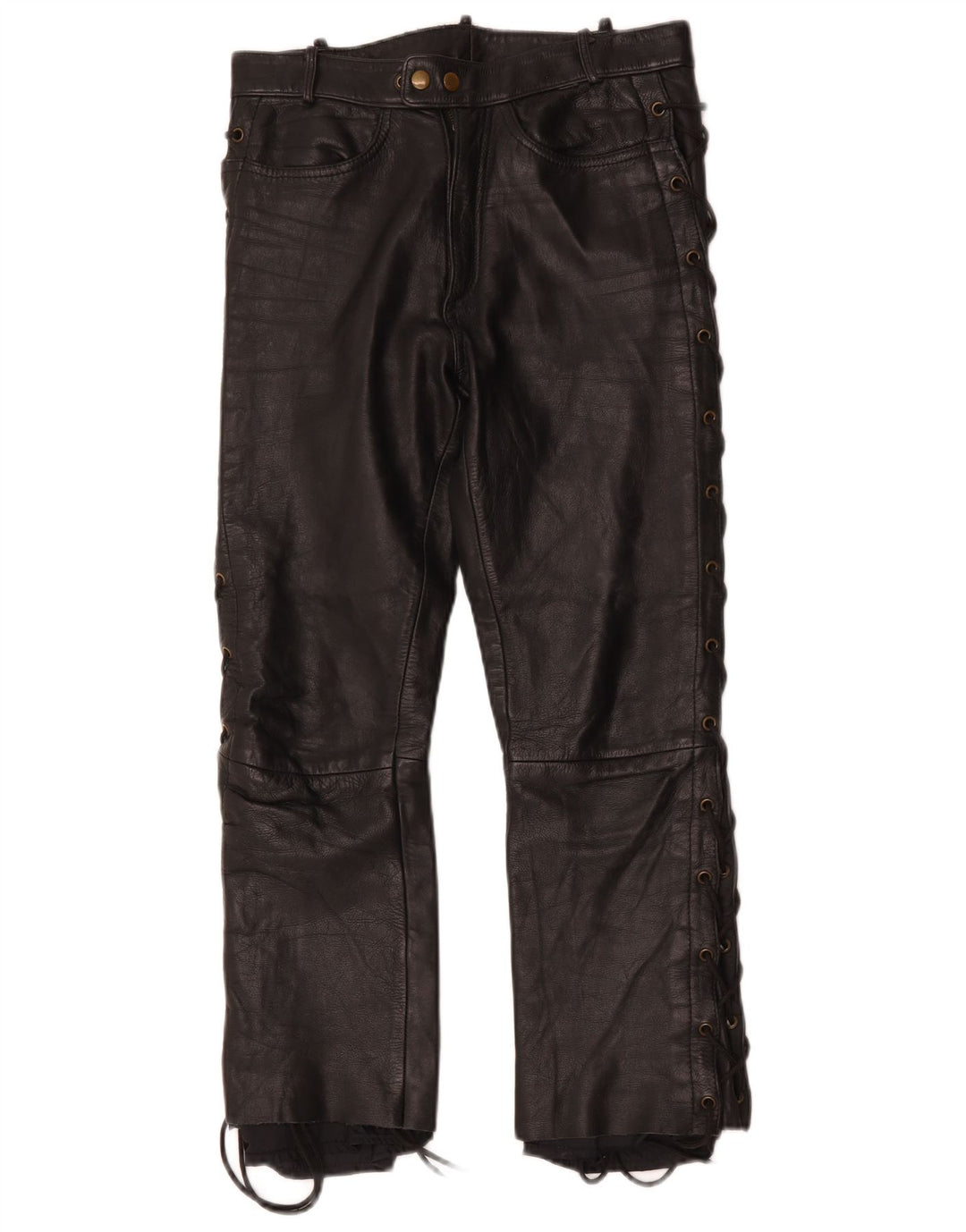 Vintage lige læder cropped bukser til kvinder W30 L25 sort
