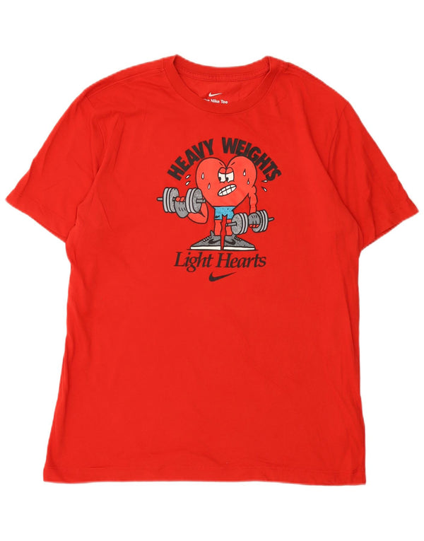 Nike Herre Dri Fit grafisk T-shirt Top Medium Rød Bomuld
