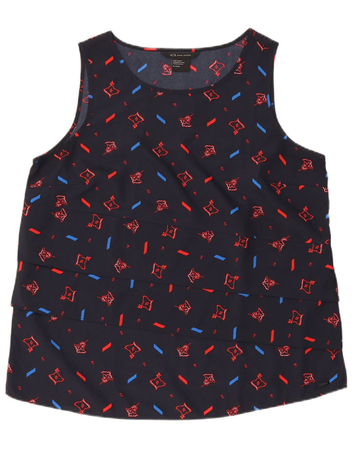 ARMANI EXCHANGE Dame ærmeløs bluse Top UK 18 XL Marineblå Geometrisk