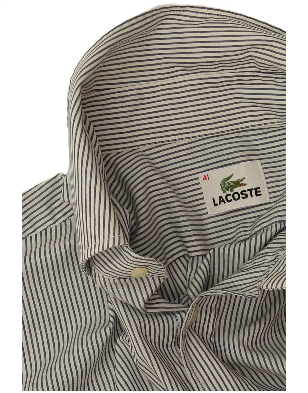 Lacoste Kortærmet Herreskjorte Størrelse 41 Stor Grå Nålestribet Bomuld