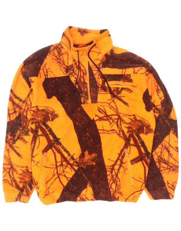 Vintage herre lynlås hals fleece jumper XL orange Camouflage polyester
