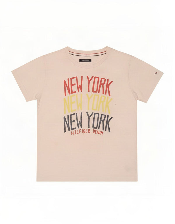 Tommy Hilfiger Dame Grafisk T-Shirt Top UK 12 Medium Hvid Bomuld