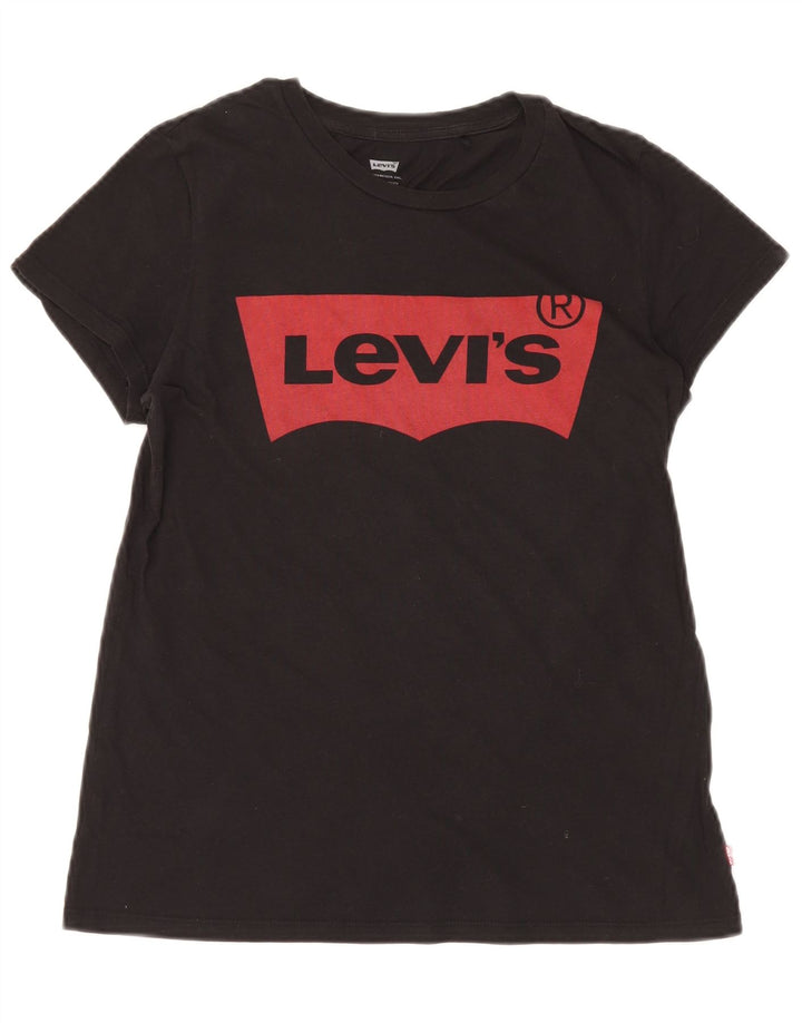 LEVI'S Grafisk T-shirt top til kvinder UK 12 Lille sort bomuld