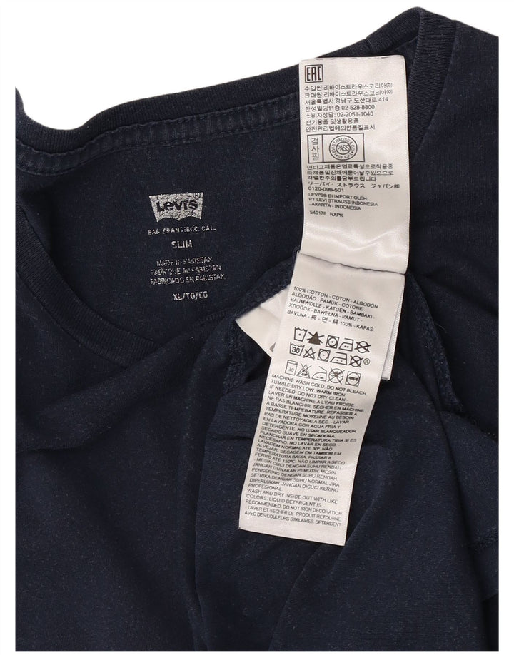 LEVI'S Herre Slim T-Shirt Top XL Marineblå Bomuld
