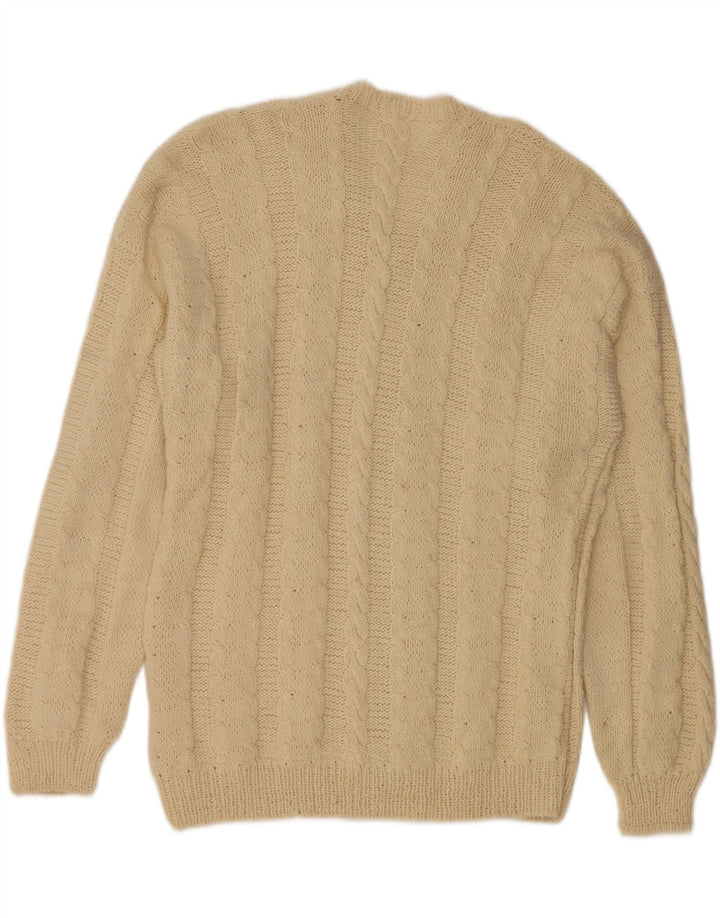 VINTAGE Mens V-Neck Jumper Sweater Medium Beige Vintage Vintage and Second-Hand Vintage from Messina Hembry 