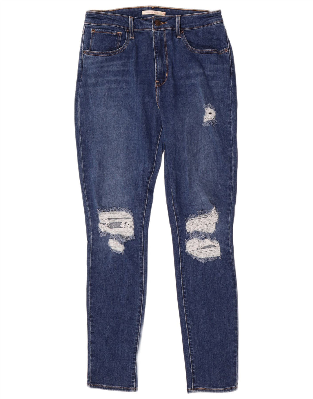 LEVI'S Dame 721 Distressed Skinny Jeans med høj talje W30 L30 Blå Bomuld