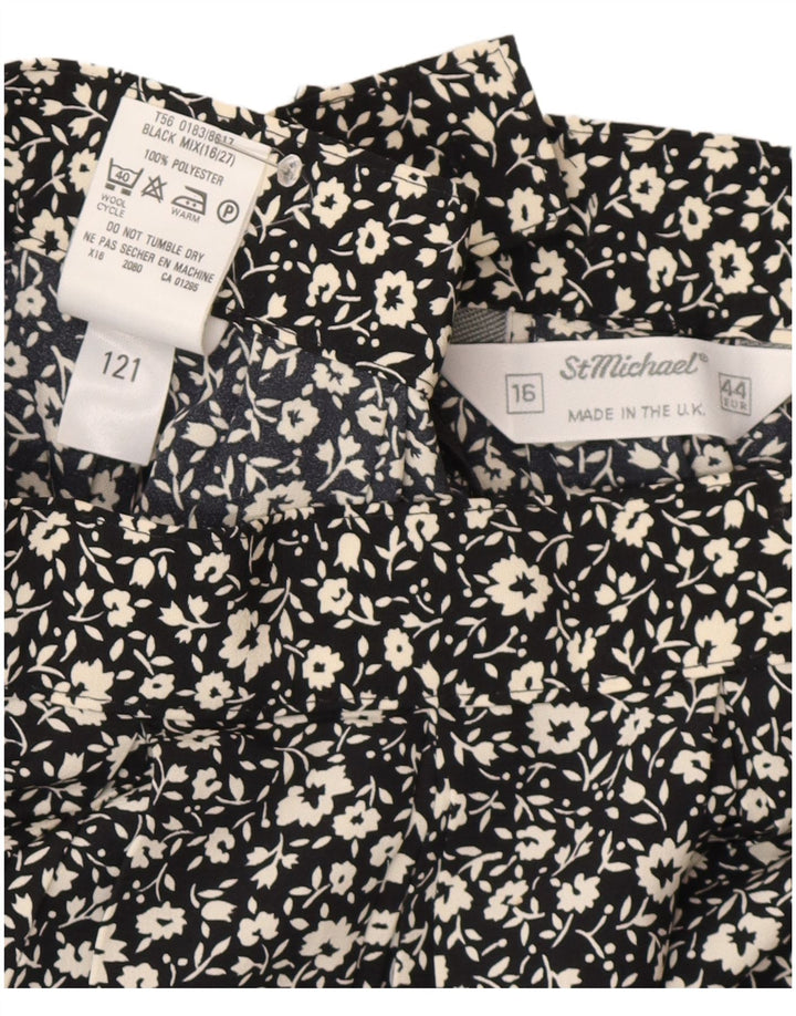 St Michael Dame A-Line nederdel UK 16 Large W30 Black Floral Polyester