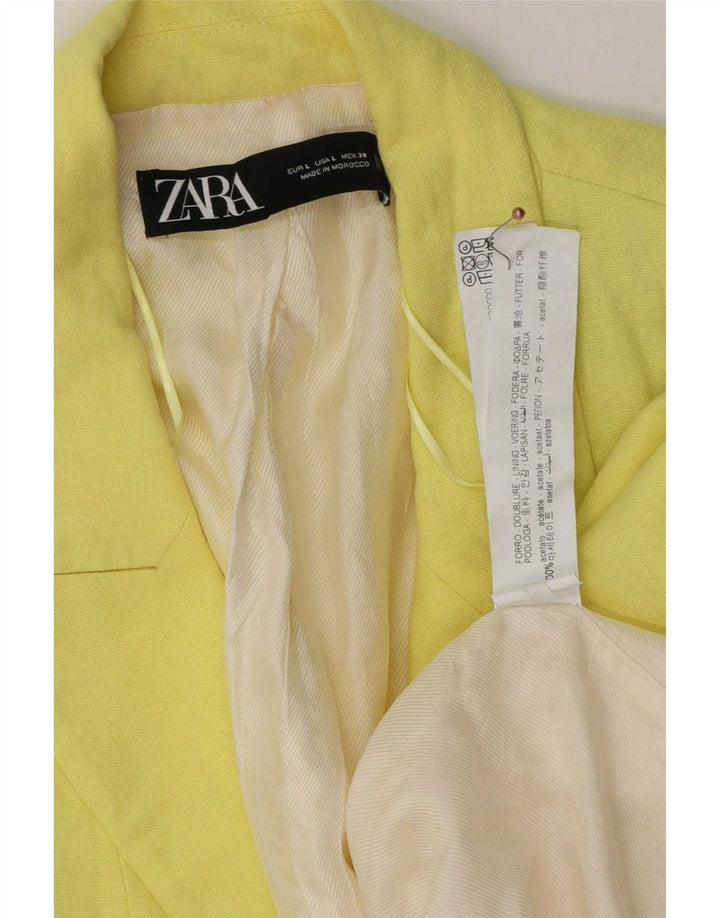 Zara Dame 3/4 ærmet åben blazerjakke UK 16 Large Yellow Acetate