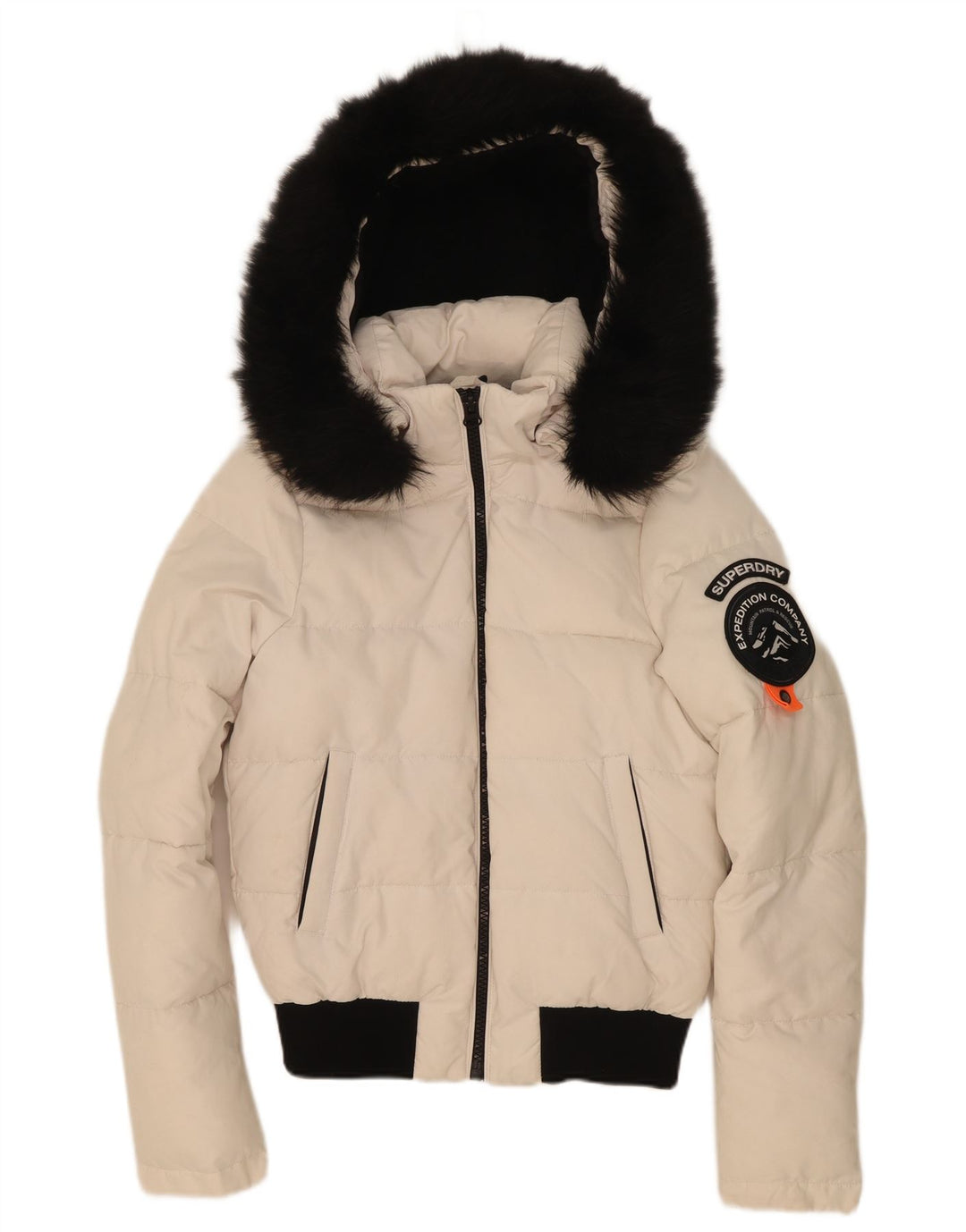 Superdry oversize polstret jakke med hætte til kvinder UK 8 Lille hvid farveblok