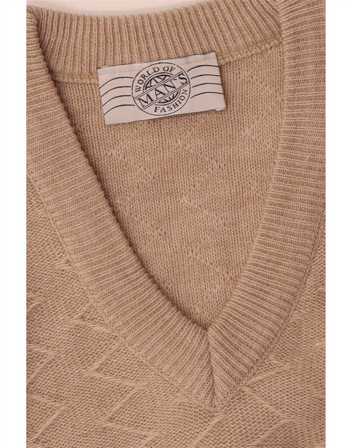 Vintage herre V-hals sweater stor beige polyakryl