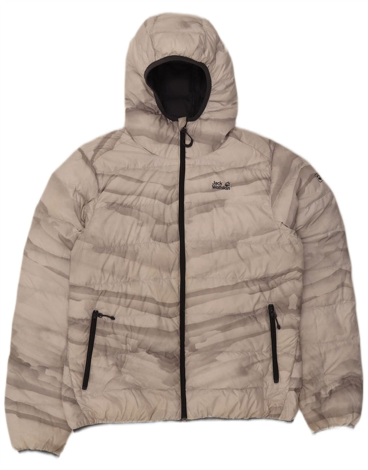 Jack Wolfskin Dame hætte polstret jakke UK 18 XL Grå Tie Dye Polyester