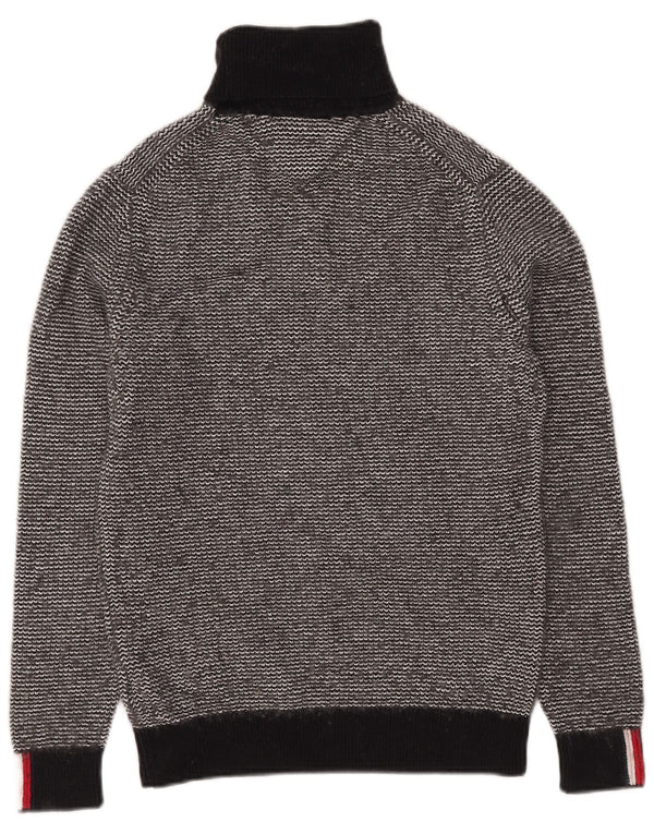 Tommy Hilfiger Dame Roll Neck Jumper Sweater UK 6 XS Sort Chevron Bomuld