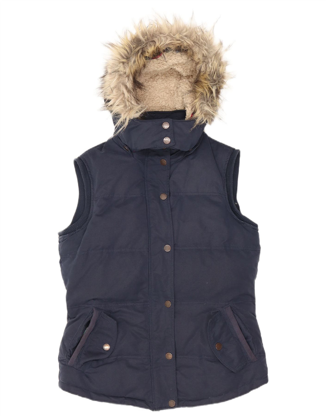 Fat Face Dame Hætte Polstret Gilet UK 10 Small Navy Blue Polyester