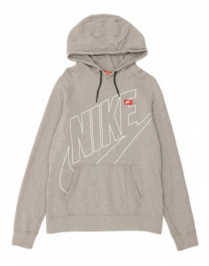 NIKE Mens Graphic Hoodie Jumper Medium Grey Cotton
