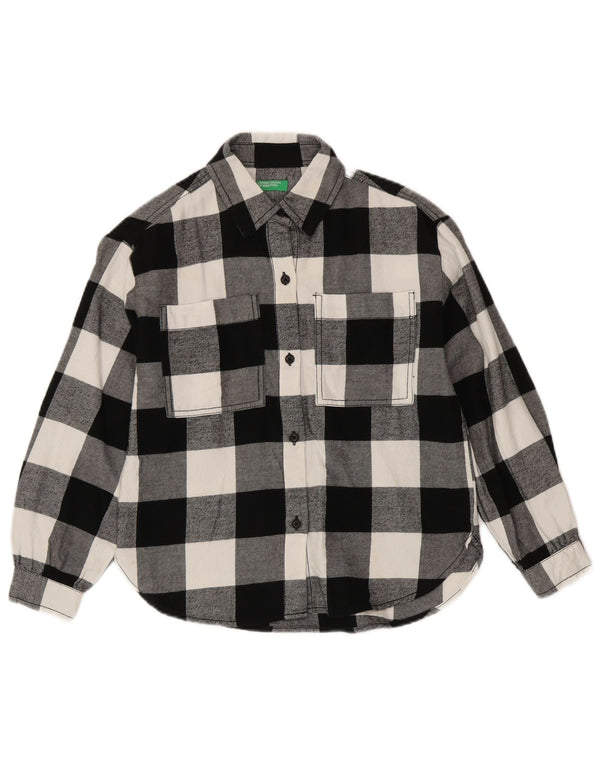 Benetton Piger Loose Fit Flanellskjorte 8-9 år Stor Sort Gingham Bomuld