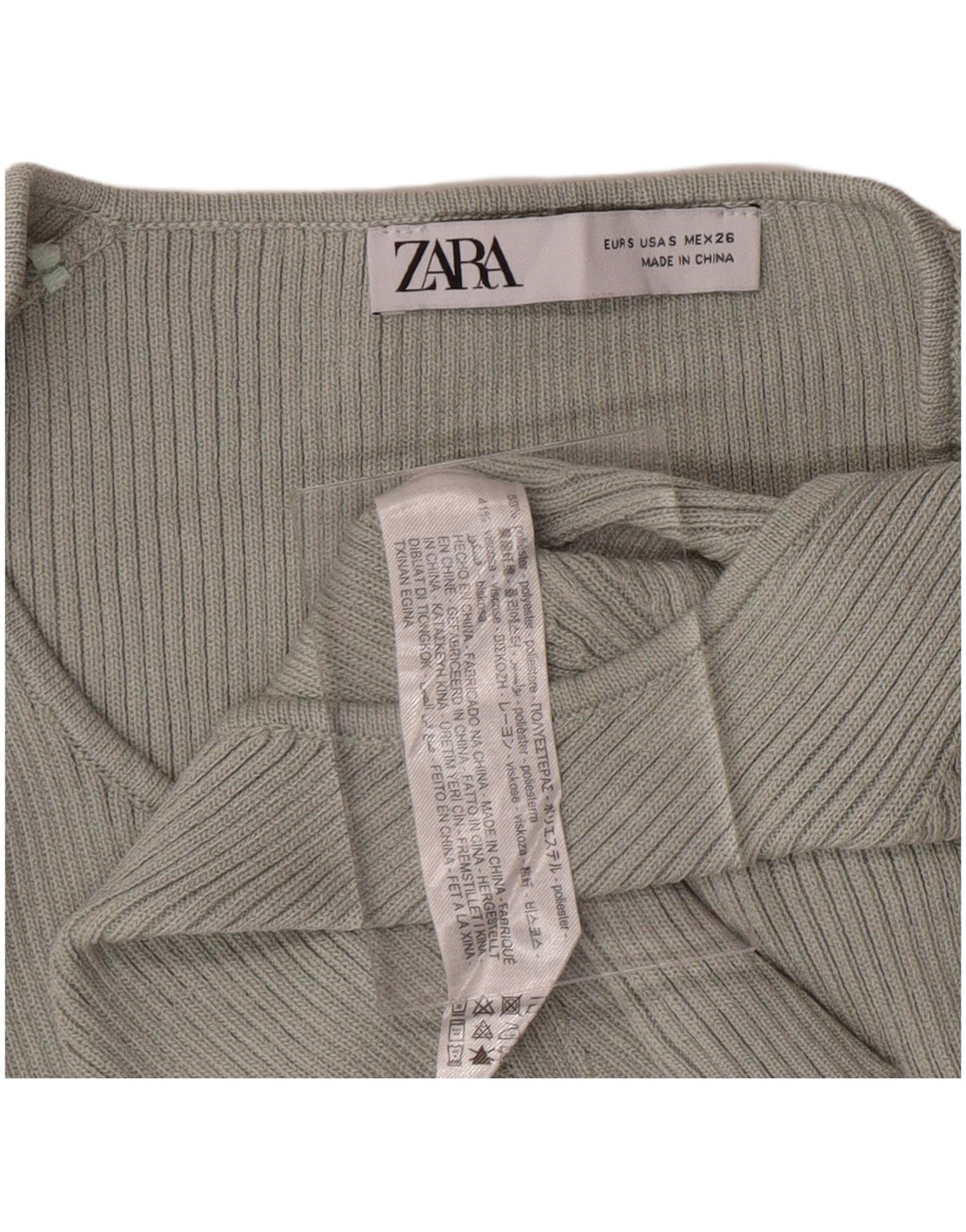 ZARA Womens Crop V-hals sweater UK 8 Small Green Polyester