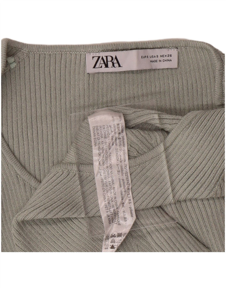 ZARA Womens Crop V-hals sweater UK 8 Small Green Polyester