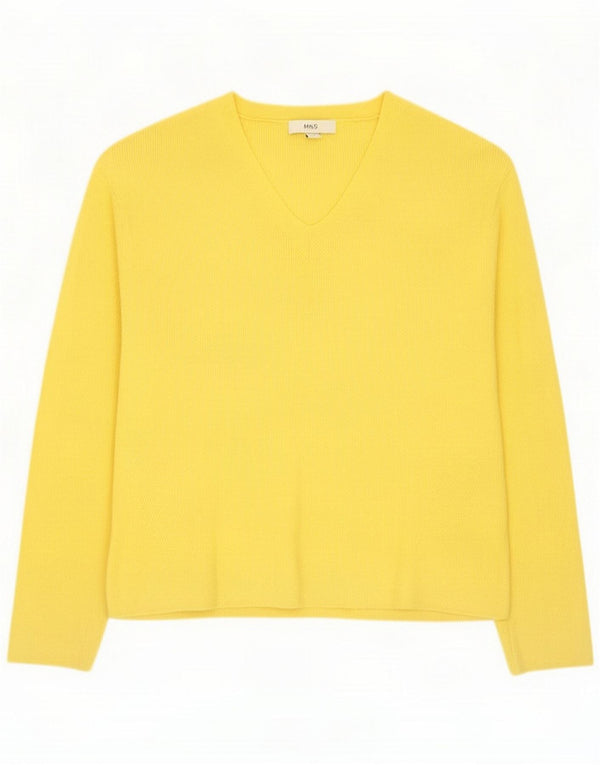 Marks & Spencer Dame V-hals sweater UK 14 Medium Yellow Viscose