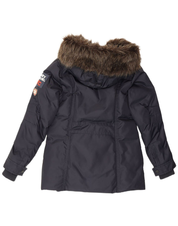 Superdry Womens Graphic Hooded Padded Jacket UK 12 Medium Navy Blue Nylon